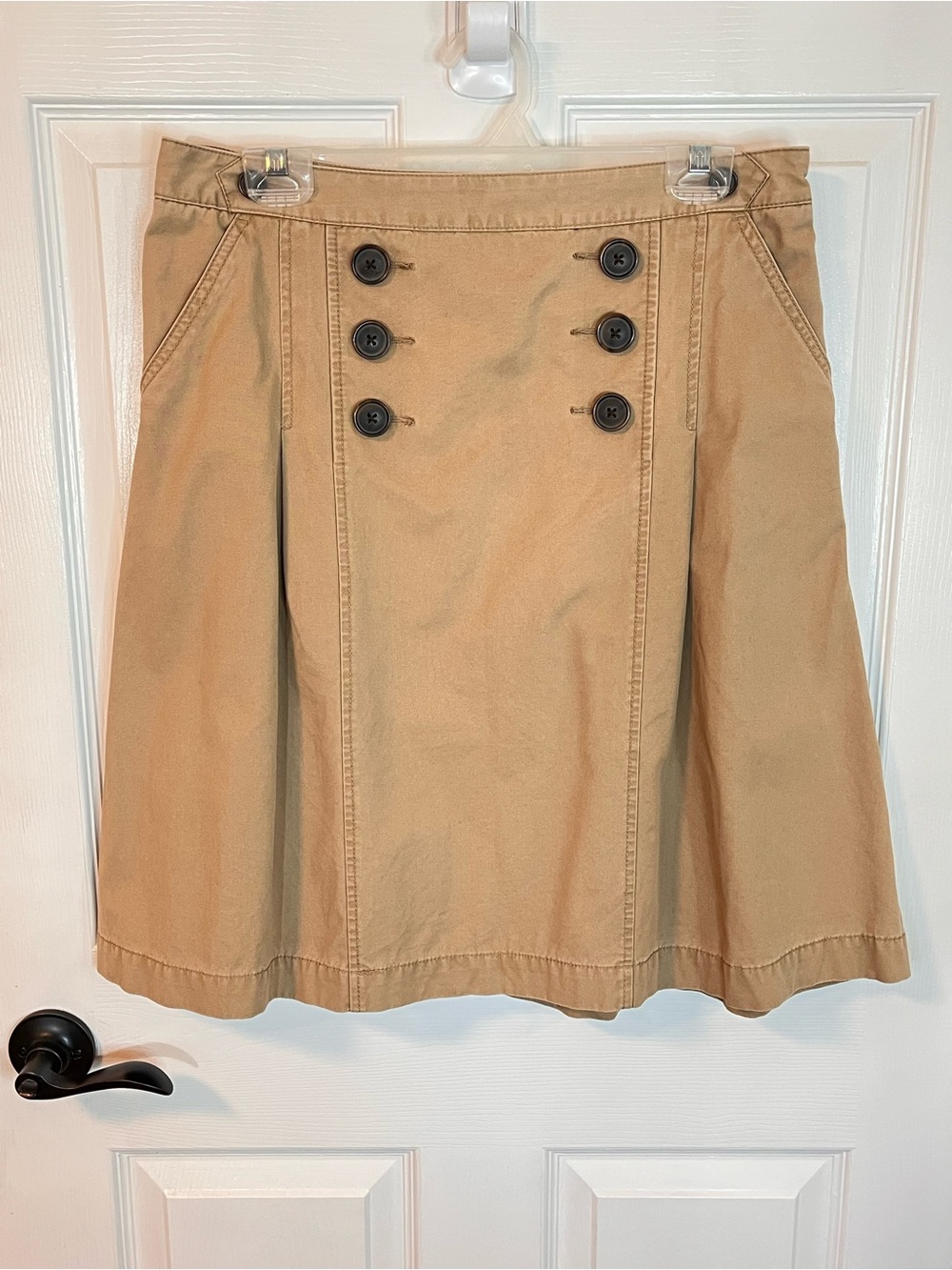 Merona Tan Double Button Pleated Skirt 8 Cotton Sailor Mariner Y2K Preppy VTG